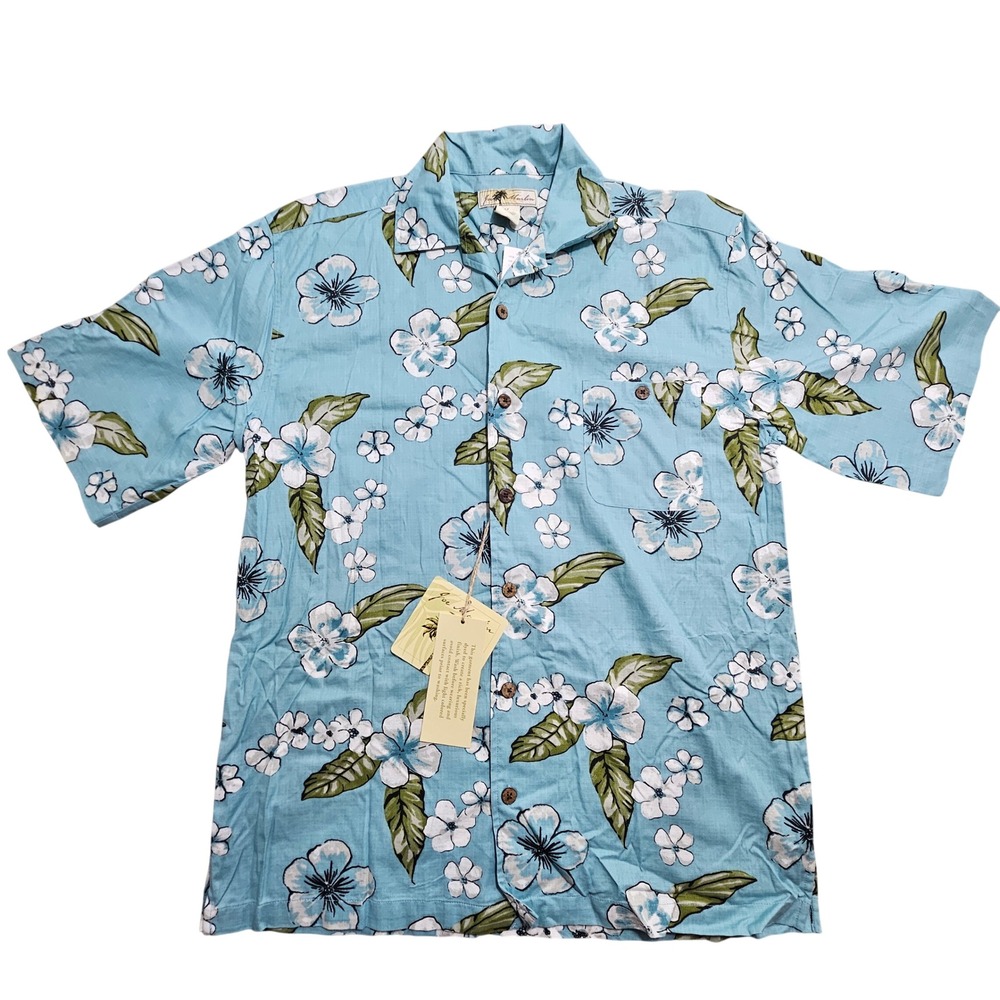 Joe Marlin Hawaiian Shirt Mens LT Blue Ice Floral Cotton Rayon JMWS-20376B